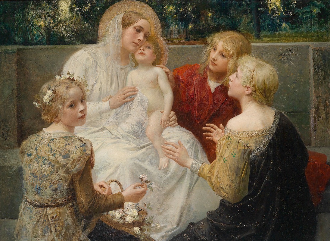 Madonna Mit Jesus Umgeben Von Kindern — Eduard Veith