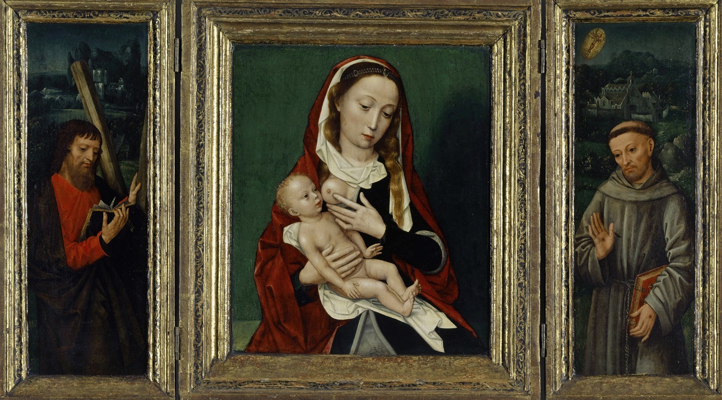 The Virgin with Child (central panel); Saints Andrew and Francis (inner side) Triptych — Ambrosius Benson
