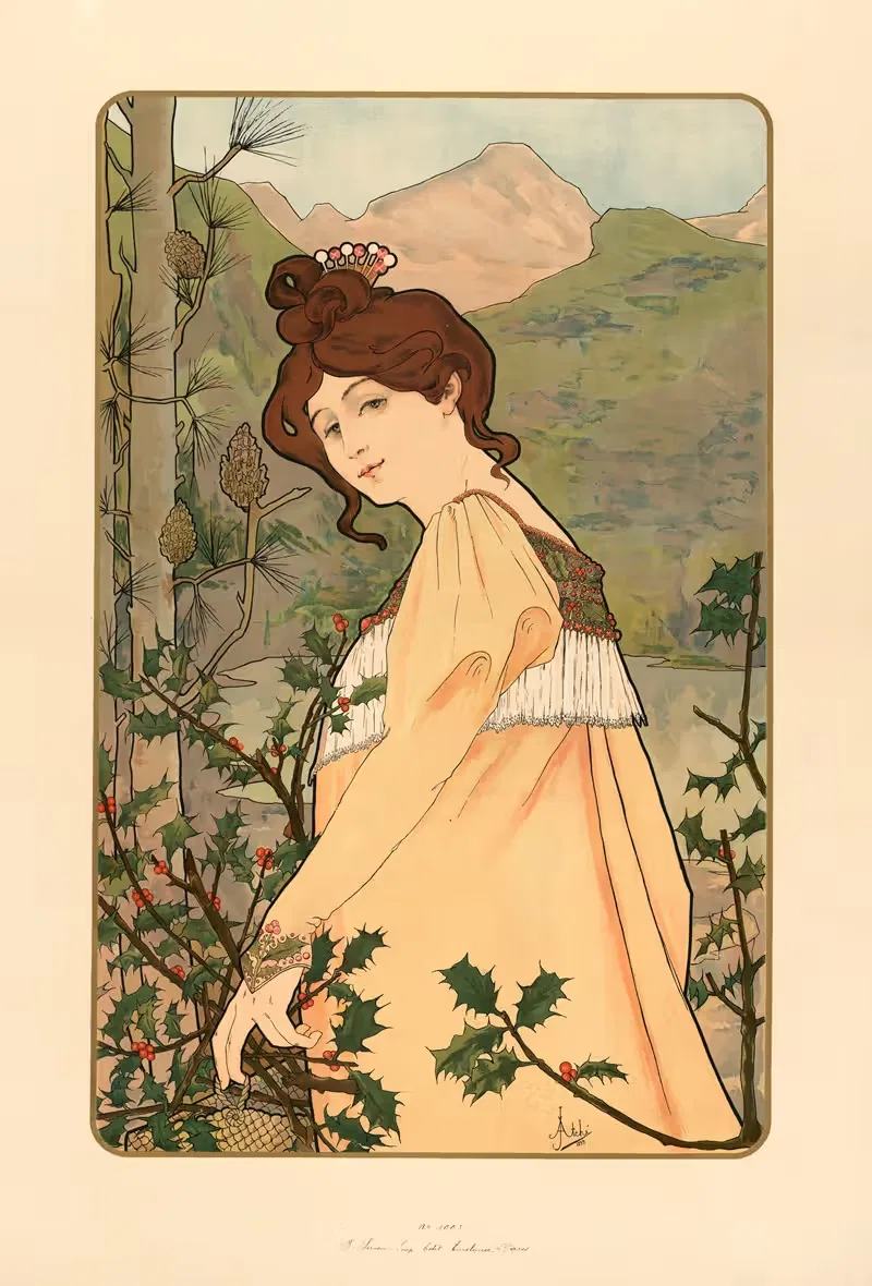 Мistletoe и падуб by Жан Атше, 1899 — digital art print download