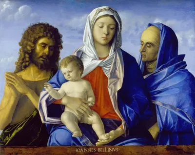 Madonna and Child with Saints John the Baptist and Elizabeth by Workshop of Giovanni Bellini, 1490 – 1500 — digital art…