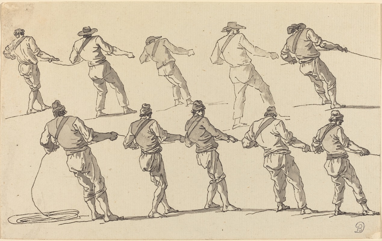 Ten Men Pulling on Ropes by Клод-Жозеф Верне — digital art print download