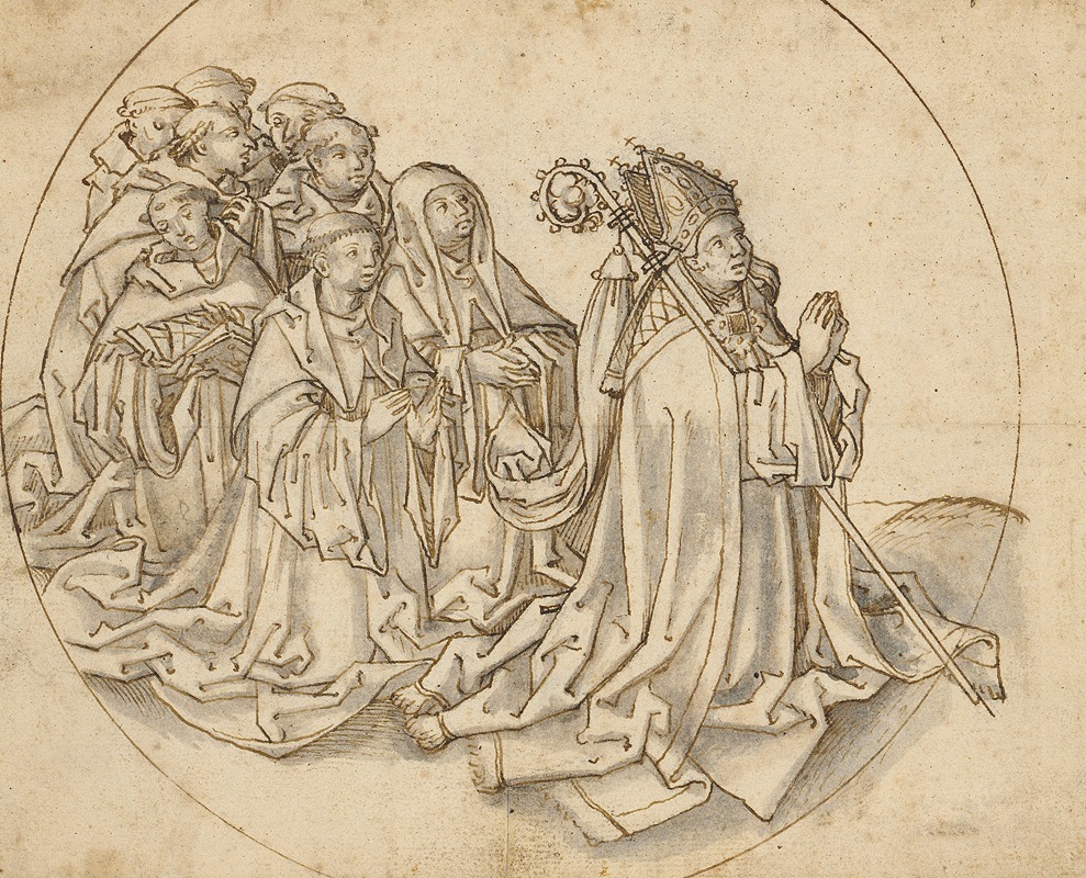 Kneeling bishop and eight monks by Workshop of Hans Holbein the elder, 1500 — digital art print download