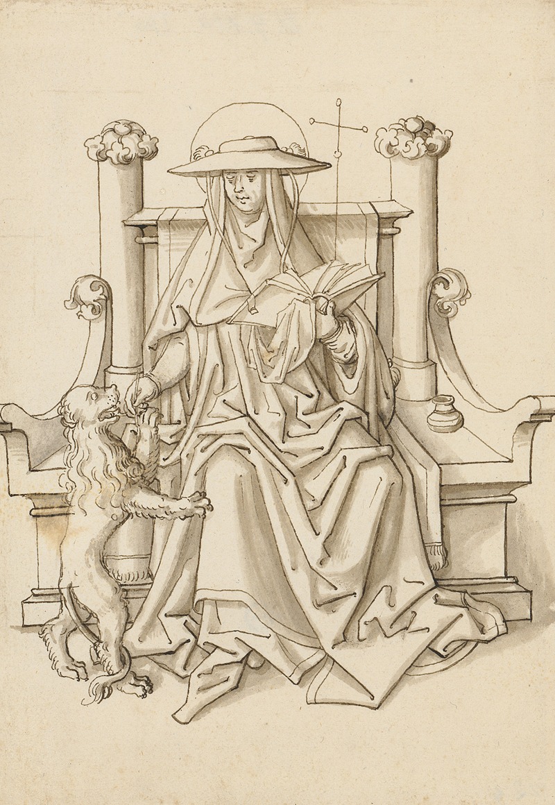 St. Jerome with the lion, on a stone throne — Workshop of Hans Holbein the elder