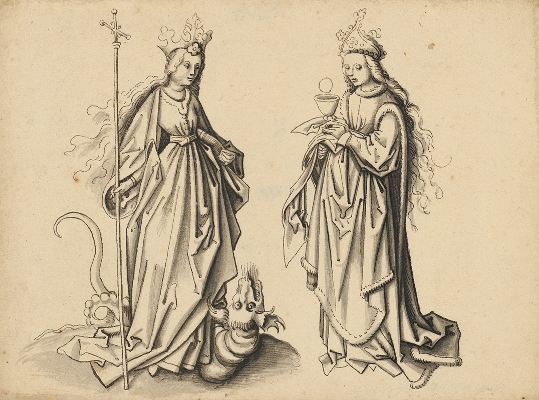 St. Margarethe and Barbara by Workshop of Hans Holbein the elder, 1500 — digital art print download