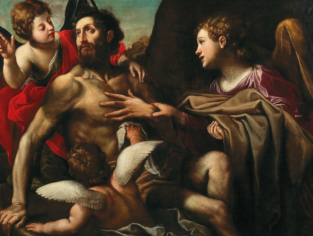 Saint Benedict supported by angels by Alessandro Tiarini — digital art print download