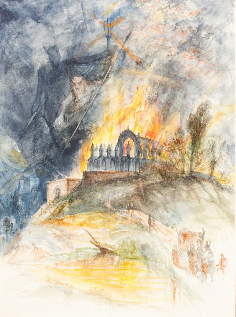 An Ecclesiastic Building in Flames with Demons Above by Arthur Frederick Payne — digital art print download