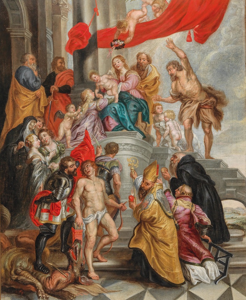 The Virgin and Child adored by Saints — Follower of Peter Paul Rubens
