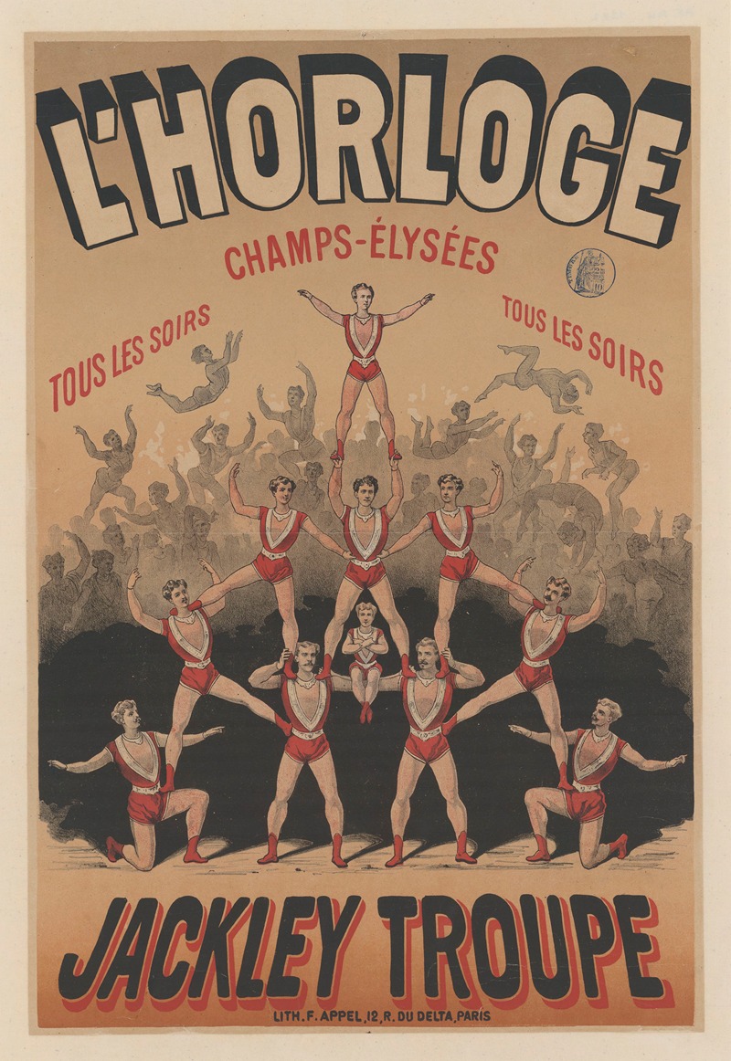 L' Horloge. Jackley troupe by Lith. F. Appel, 1878 — digital art print download