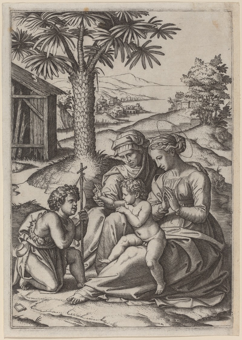 Madonna under a Palm Tree by Marcantonio Raimondi — digital art print download