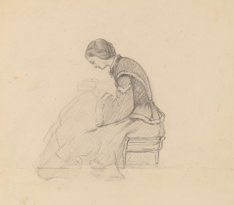 Study of a Girl Reading by Элиху Веддер, c. 1858 — digital art print download