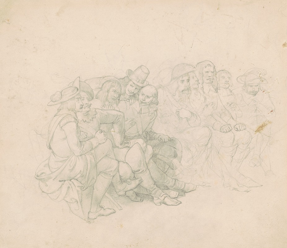 Men in Seventeenth-Century Costumes (recto) — Emanuel Gottlieb Leutze