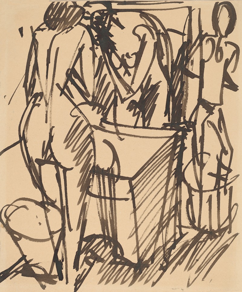 Nude with a Mirror, Standing Before a Washstand by Эрнст Людвиг Кирхнер, 1908-1910 — digital art print download