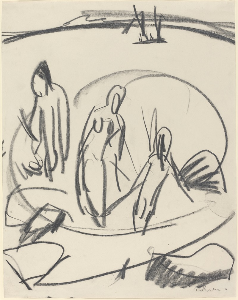 Three Bathers in the Sea by Эрнст Людвиг Кирхнер, c. 1914 — digital art print download