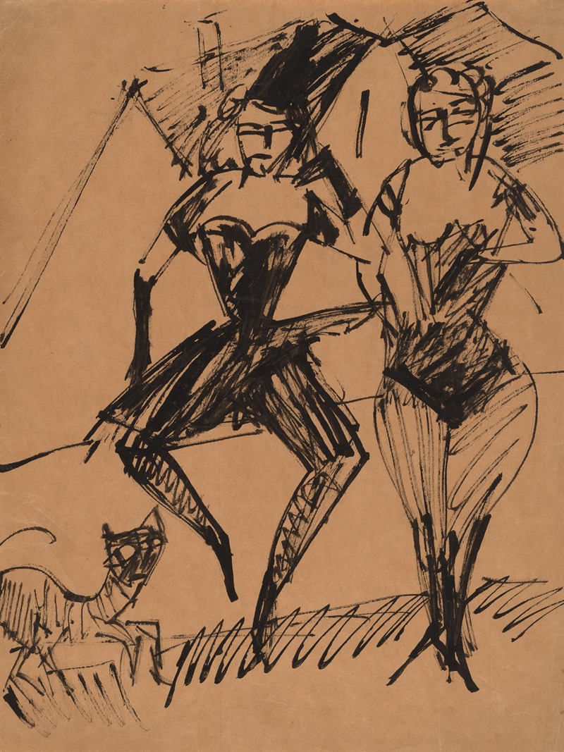 Two Dancers with a Cat by Эрнст Людвиг Кирхнер, 1913 — digital art print download