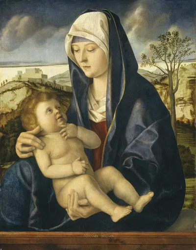 Madonna and Child in a Landscape by Workshop of Giovanni Bellini — digital art print download