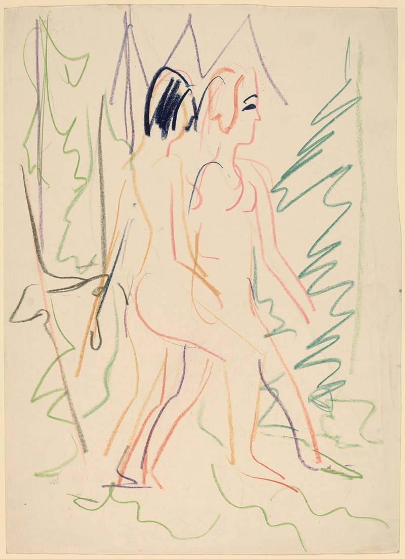 Two Nudes in a Forest by Эрнст Людвиг Кирхнер, 1925 — digital art print download
