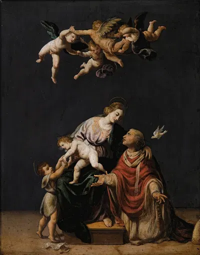 Pope Gregory Interceding With The Virgen, Jesus Christ And Saint John The Baptist by Alessandro Turchi — digital art print…