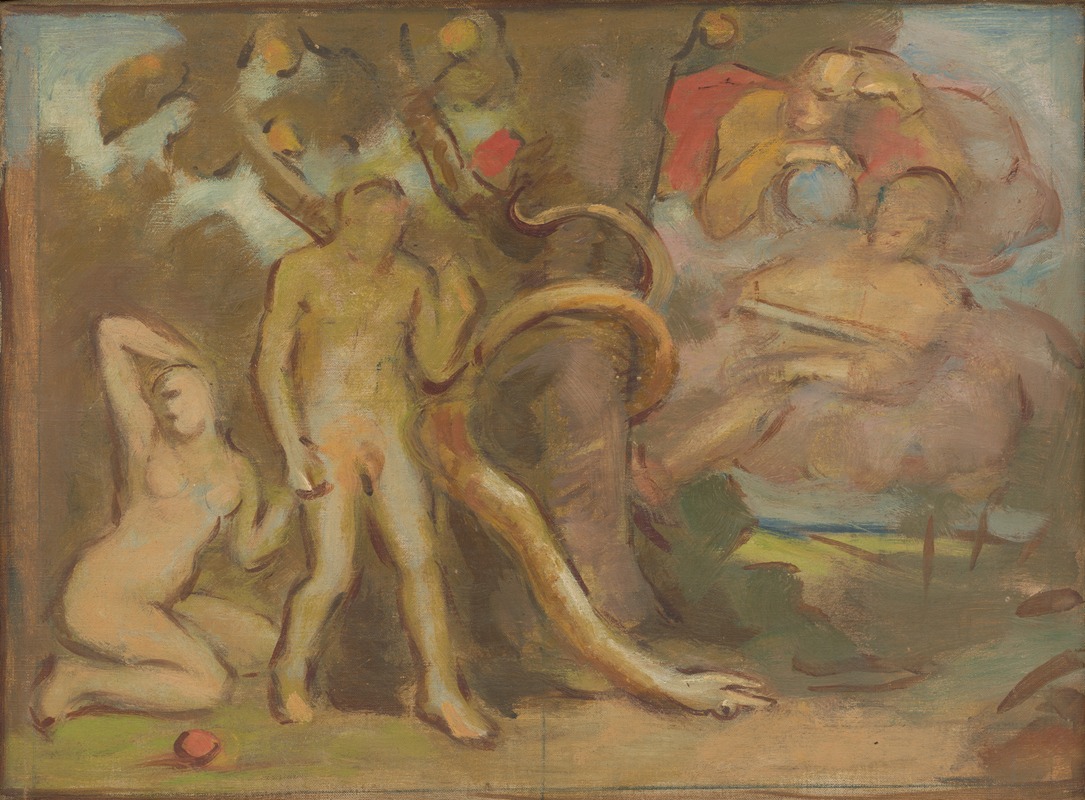Temptation 'Adam and Eve' by Милан Томка Митровский, 1900 — digital art print download