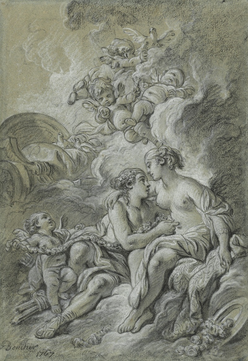 Venus appuyee sur son cher Adonis … by Франсуа Буше, 1767 — digital art print download