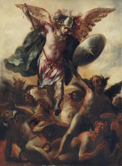 Saint Michael vanquishing the Devil by Cristóbal De Villalpando — digital art print download