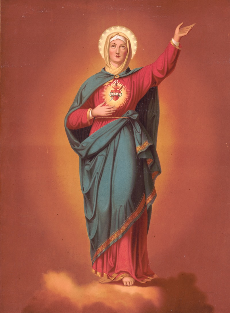 Virgin Mary with heart emblem by Жозеф Хувер, 1877 — digital art print download