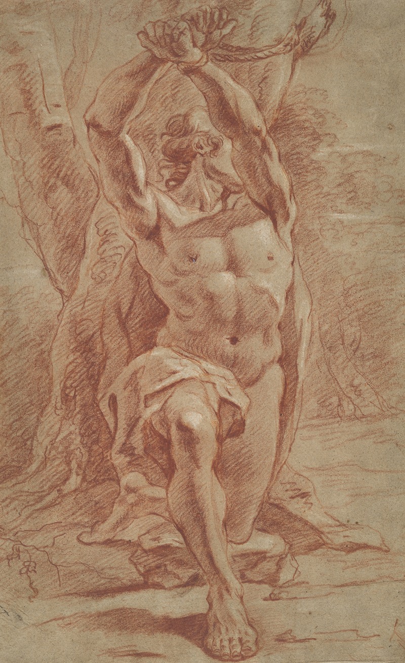Kneeling Man Bound to a Tree by Французская школа, c. 1685 — digital art print download