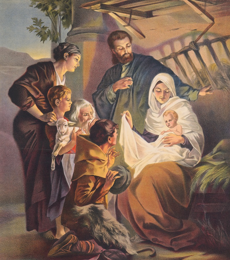 Jesus laid in a manger by Stecher Litho. Co, 1905 — digital art print download