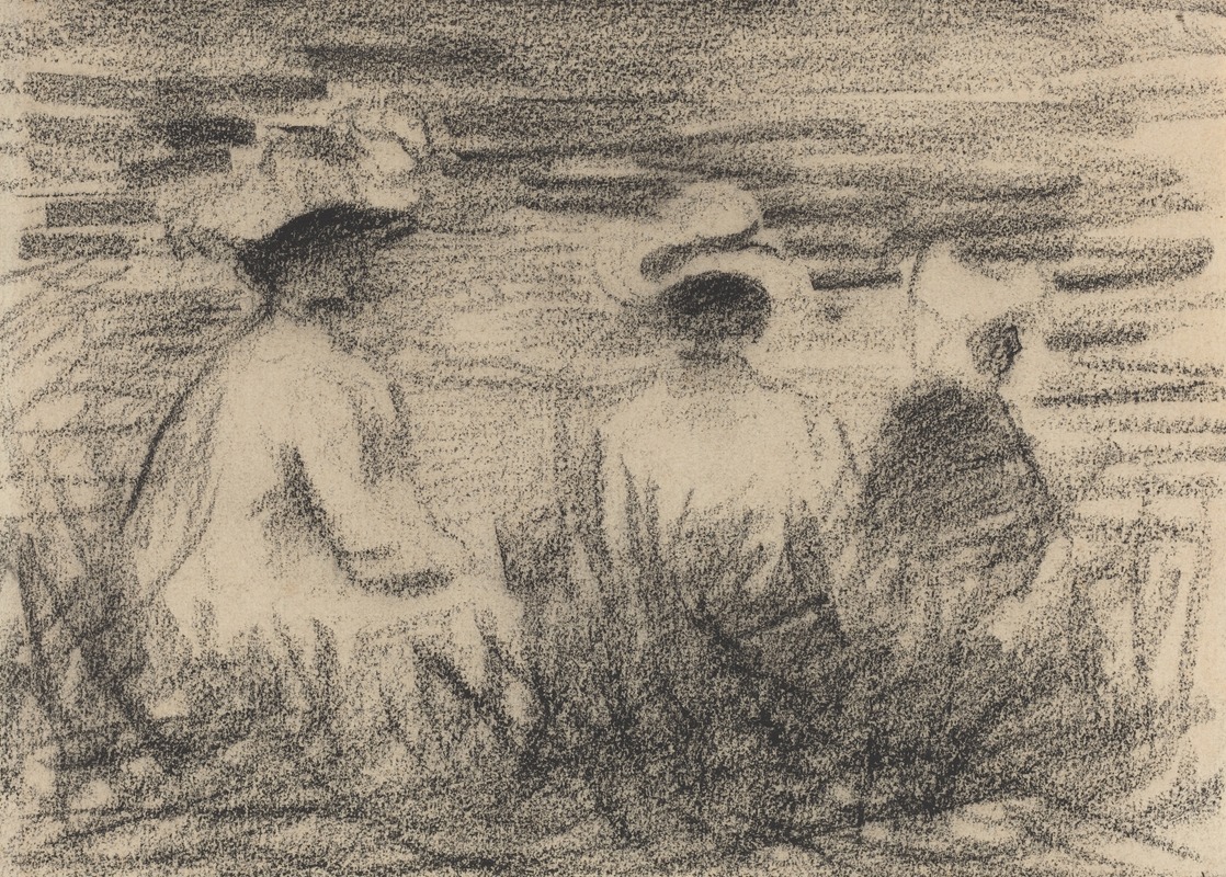 Three Figures Seated in a Meadow, Seen from the Back — French School