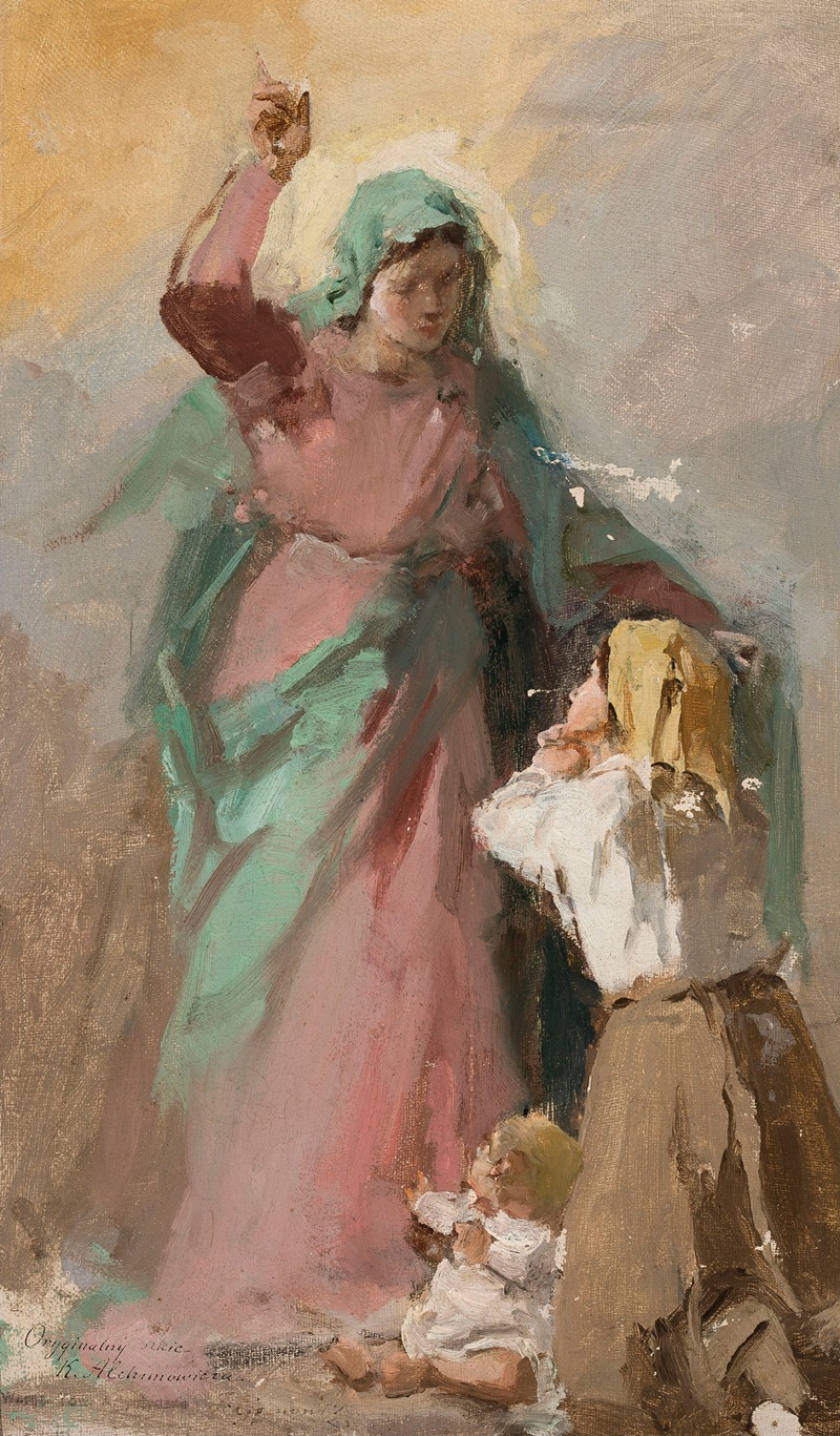 Virgin Mary appearing before a peasant woman, study — Kazimierz Alchimowicz