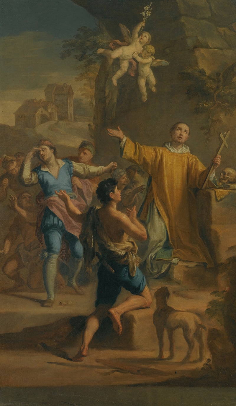 An Outdoor Scene With A Saint In Ecstatic Rapture, Surrounded By Devotees — Jacopo Alessandro Calvi