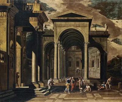 A Capriccio Of The Exterior Of An Elaborate Palace With Saint Peter Healing The Lame by Вивиано Кодацци — digital art print…