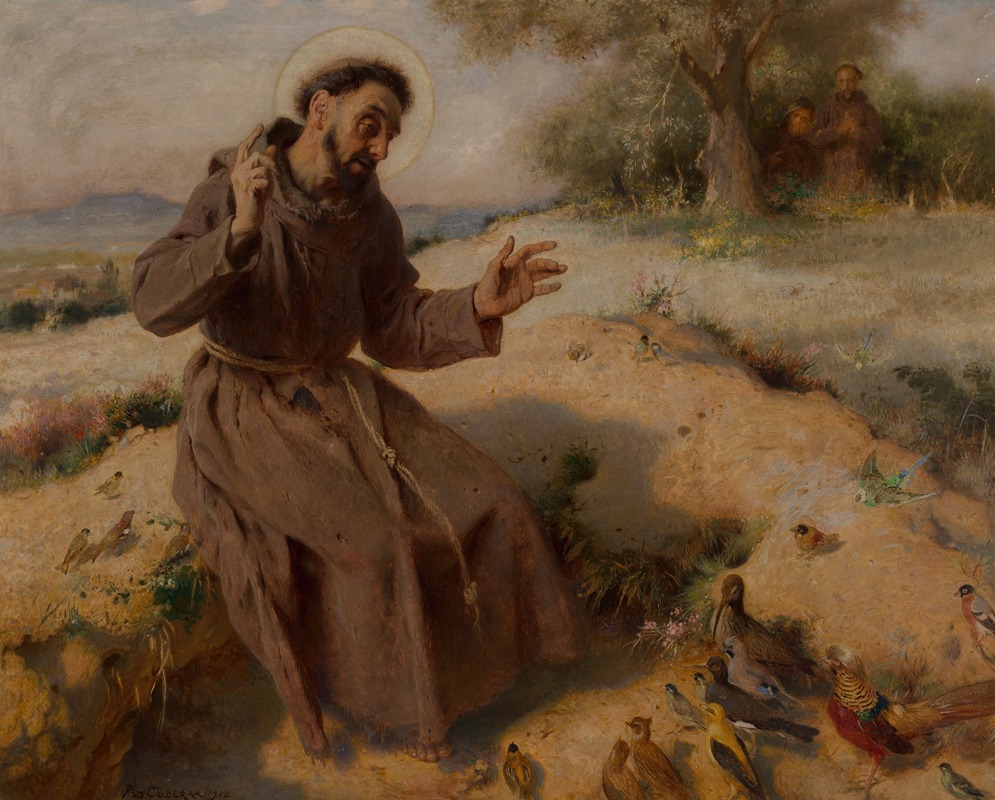 St. Francis preaching to the birds by Пьер Жан Ван дер Оудера, 1912 — digital art print download