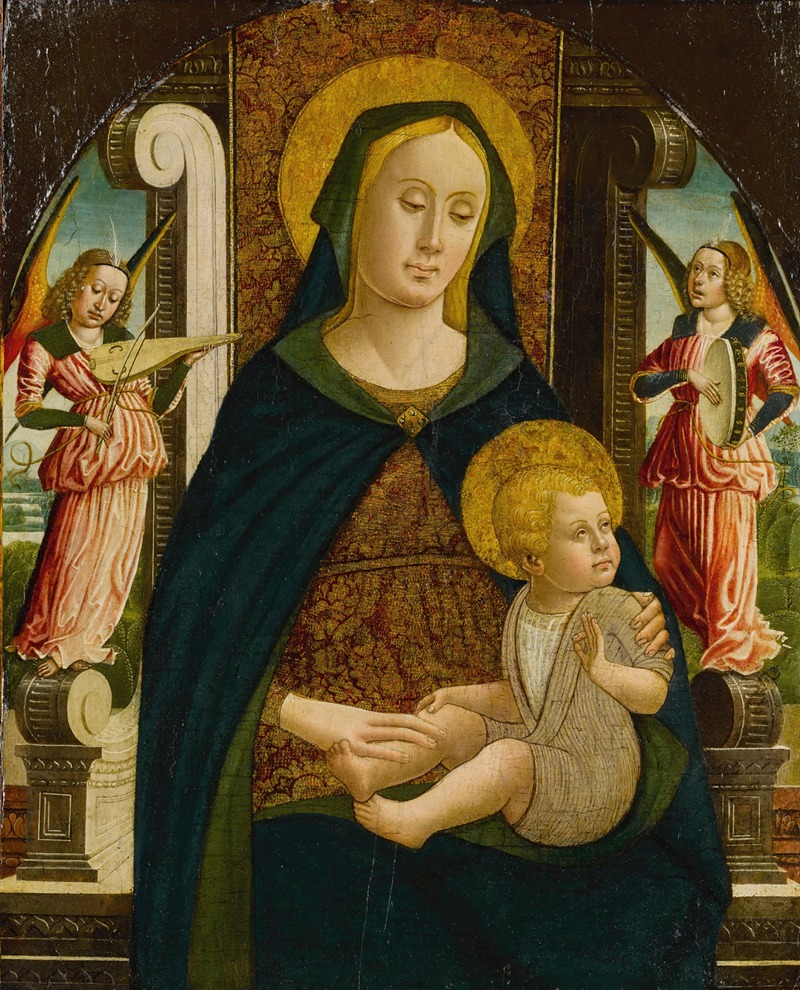 Madonna and Child enthroned with two angels — Giovanni Mazone