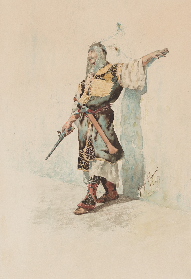 A Moorish Soldier before a Sunlit Wall by Джузеппе Синьорино, 1878 — digital art print download