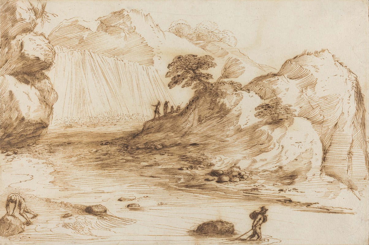 Landscape with a Waterfall by Гверчино — digital art print download