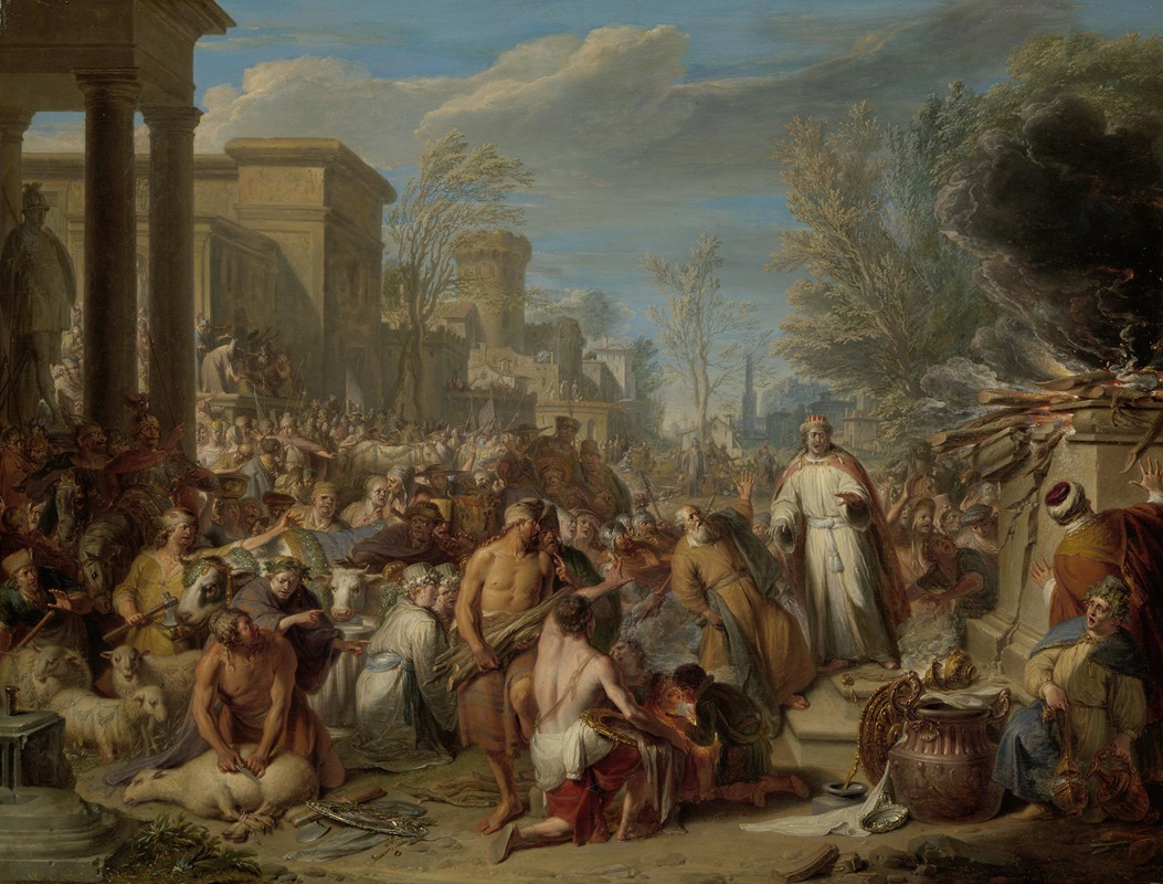 Jeroboam Sacrificing to the Idols — Jacques Ignatius de Roore