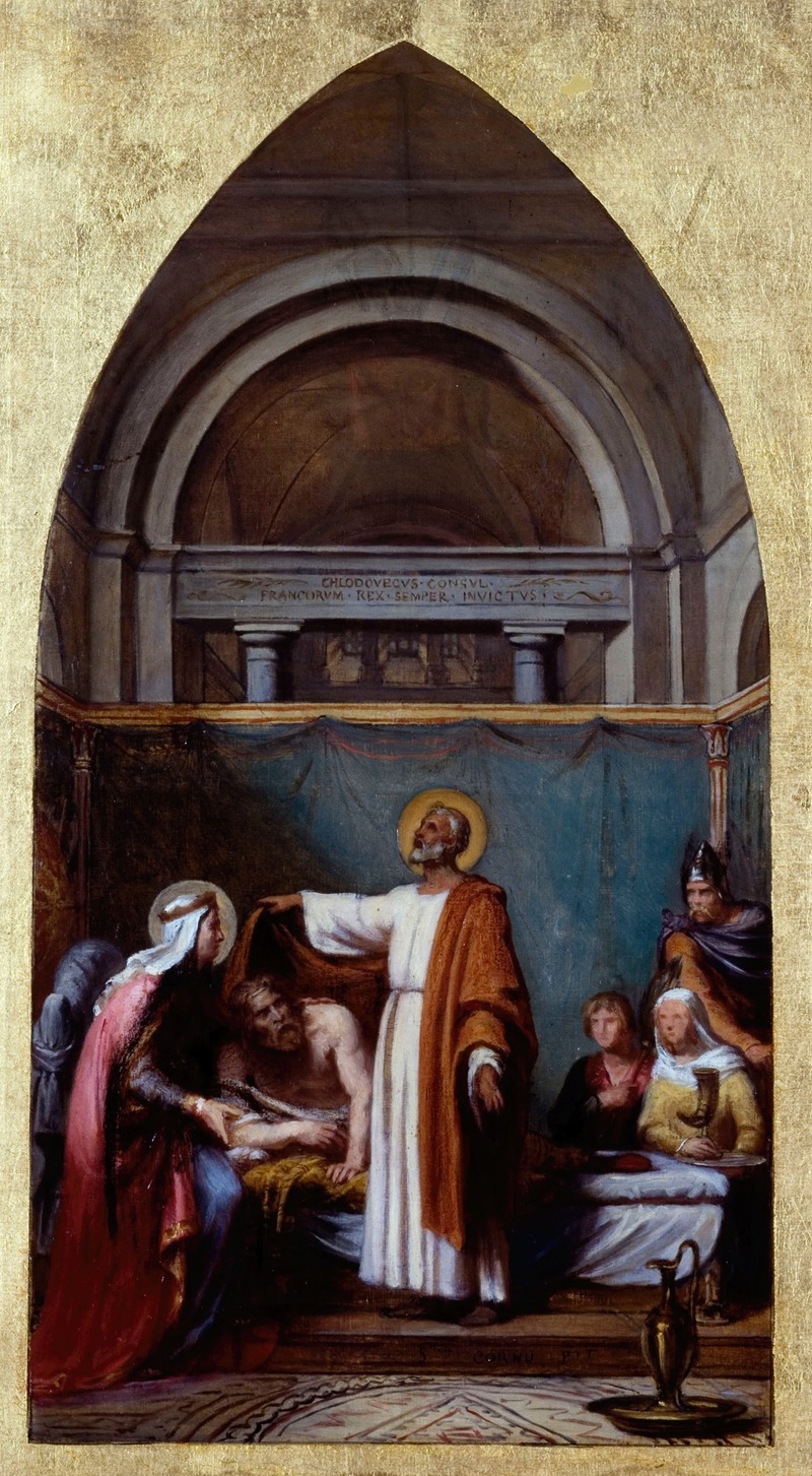 Saint Séverin, abbé d'Agaune, guérit le roi Clovis by Себастьен Мельхиор Корню, 1850 — digital art print download