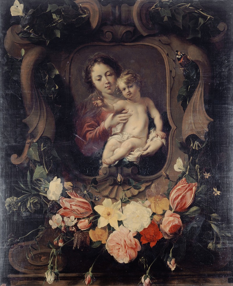 Vierge à l'enfant dans une couronne de fleurs by Daniel Seghers — digital art print download