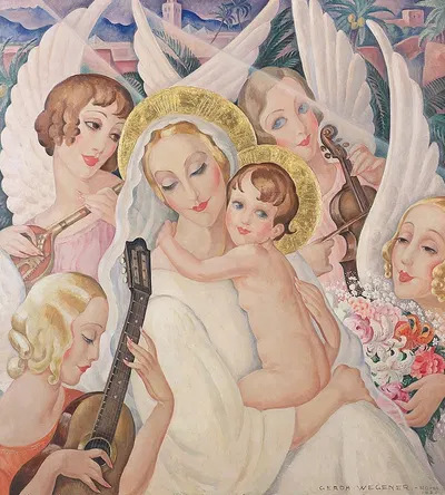 Madonna with child, surrounded by musical angels by Герда Вегенер, 1935 — digital art print download