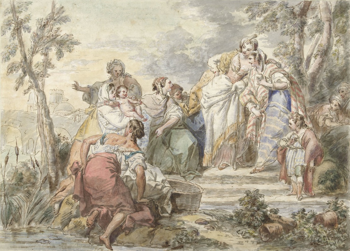 De vinding van Mozes by Жан-Батист Лё Пренс, 1744 - 1781 — digital art print download