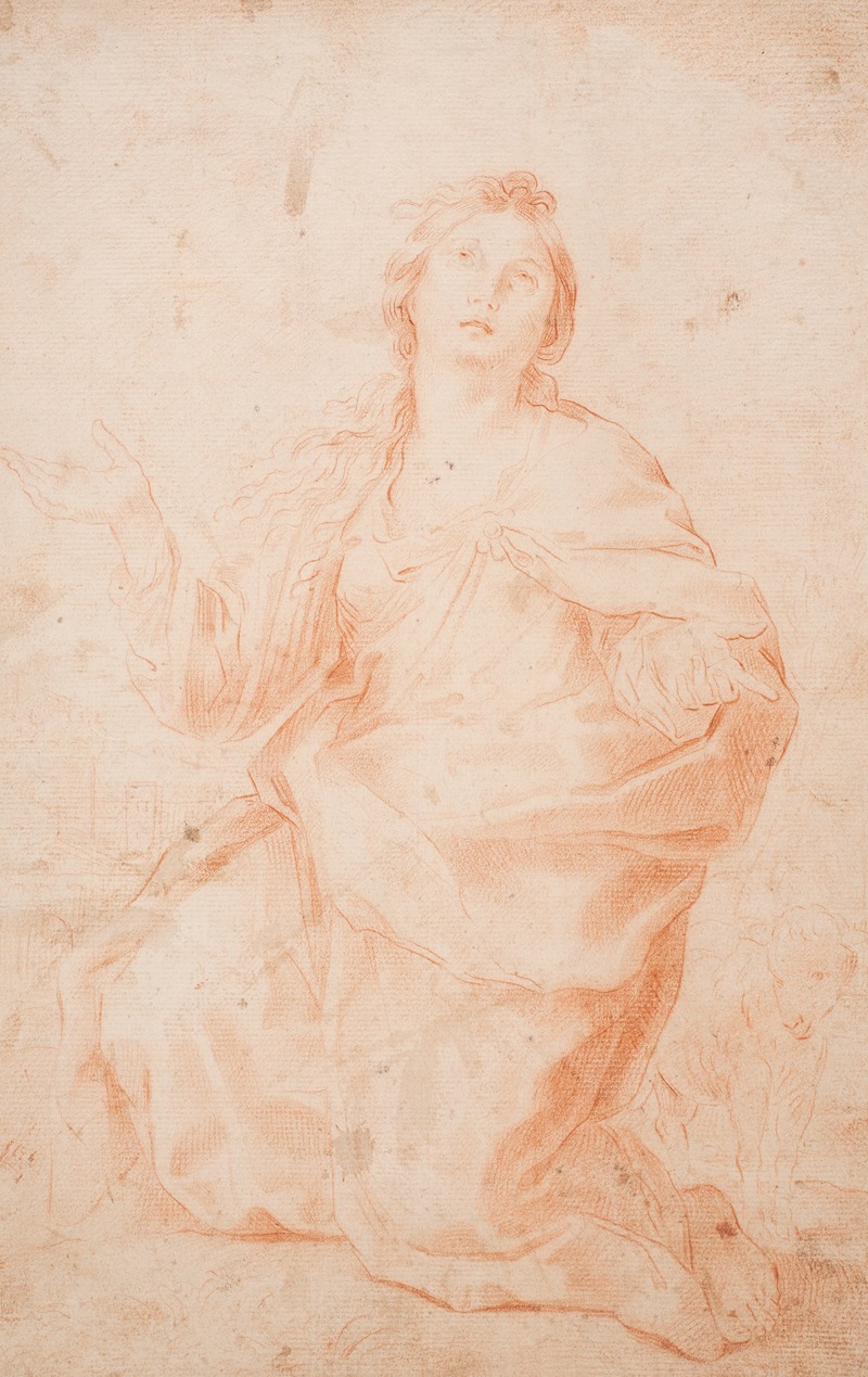Den hellige Agnes knælende by Хендрик Крок, 1671 – 1738 — digital art print download