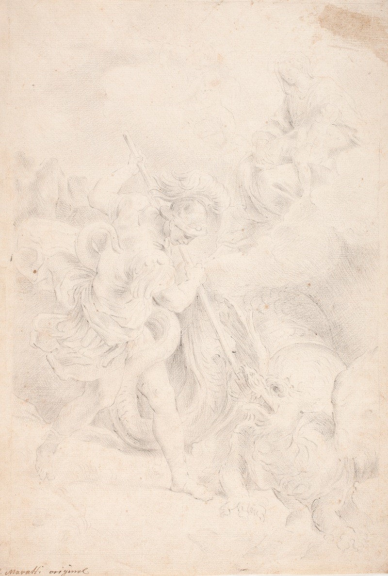 Den hellige Georg kæmper med dragen by Хендрик Крок, 1686 – 1738 — digital art print download