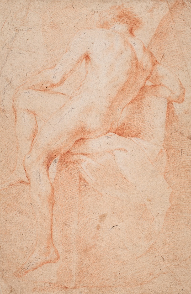 Mandlig modelstudie, siddende_set bagfra by Хендрик Крок, 1671 – 1738 — digital art print download