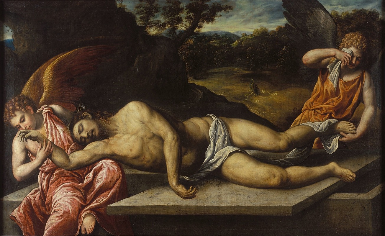 Dead Christ mourned by angels by Париж Бордон — digital art print download