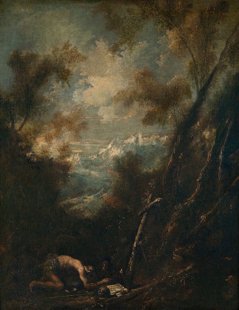 Saint Jerome in a Landscape by Алессандро Маньяско — digital art print download