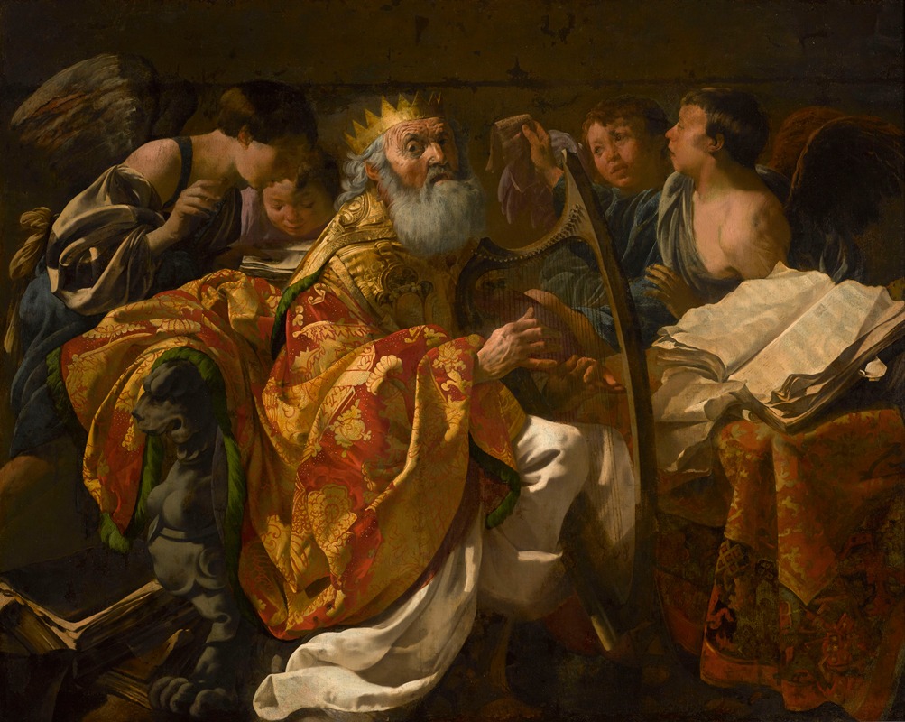 King David playing the harp among angels — Хендрик Тер Бругген