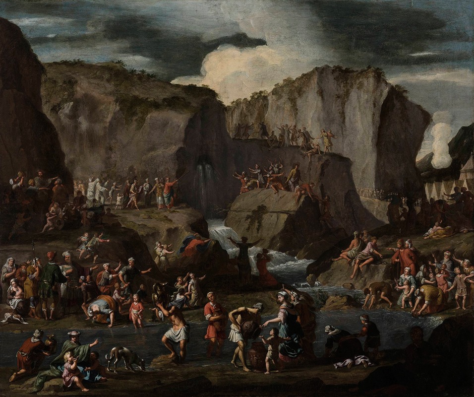 Moses bringing forth water from the rock by Krzysztof Lubieniecki, 1714 — digital art print download