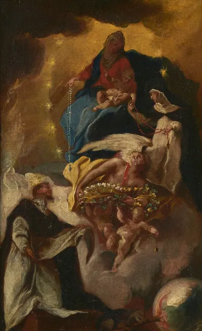St Dominic receiving the Rosary from Mary by Johann Konrad Wengner, 1750-1755 — digital art print download