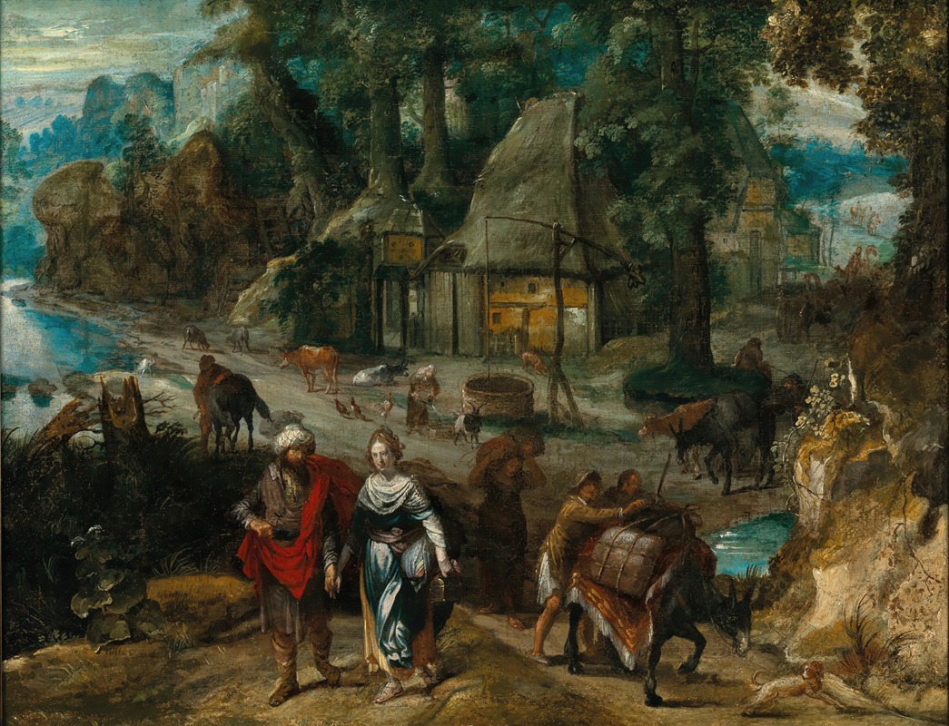 A farmyard with Jacob and Rachel — Marten van Valkenborch