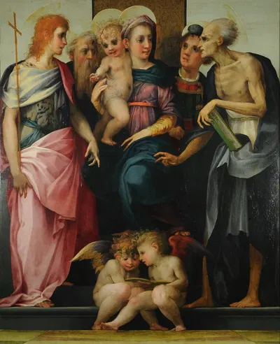 Sacred conversation with musical angels by Россо Фиорентино, 1521 — digital art print download